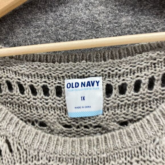 Old Navy Sweater Pullover Women 1X Plus Gray Knit Wool Short Sleeve Round Neck - Picture 5 of 9